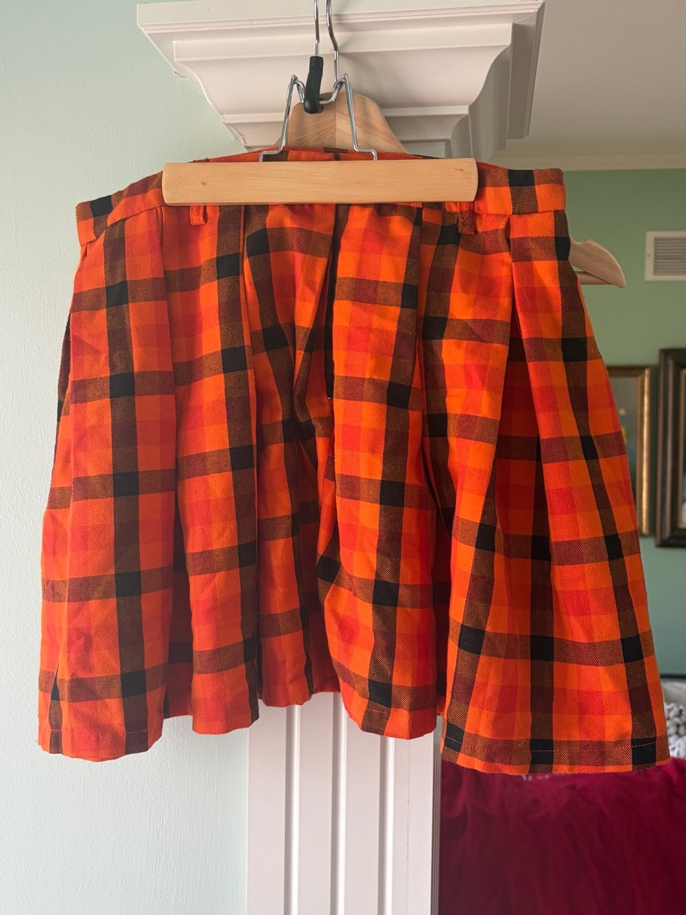 Hot Topic Orange and Black Plaid Skater Skirt